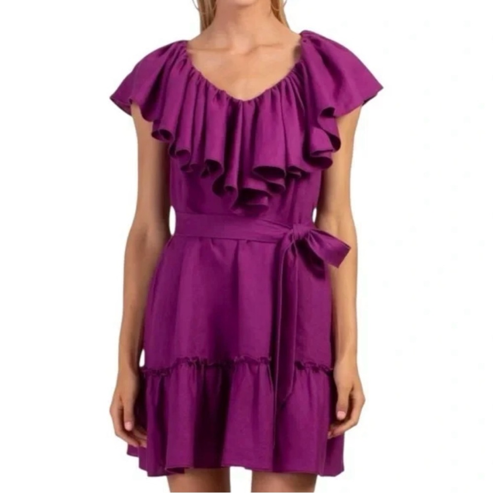 Trina Turk Vibrant burgandy 100% linen Mini Dress